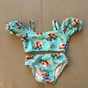Posh Peanut Floral Kids Swim Set - Blue and Pink